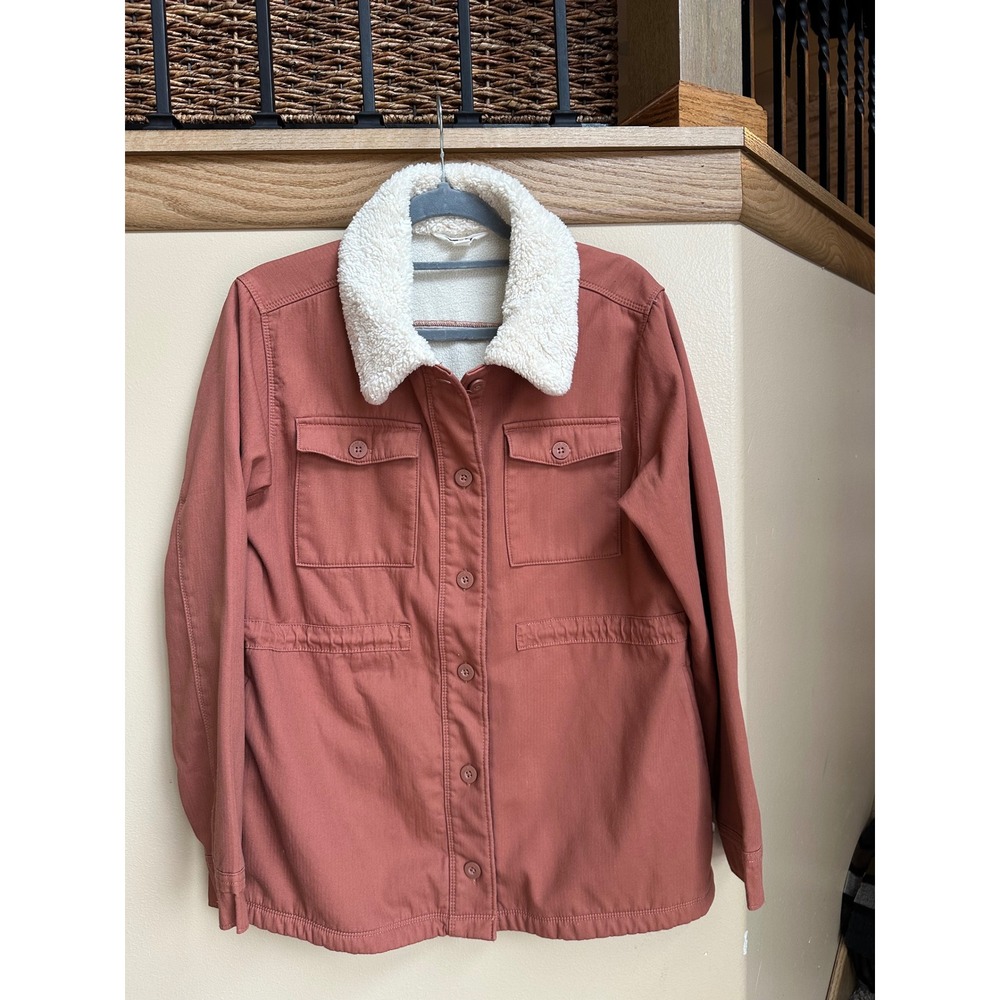 Hang Ten Womens Rust Cotton Utility Jacket Faux Shearling Lining Medium
